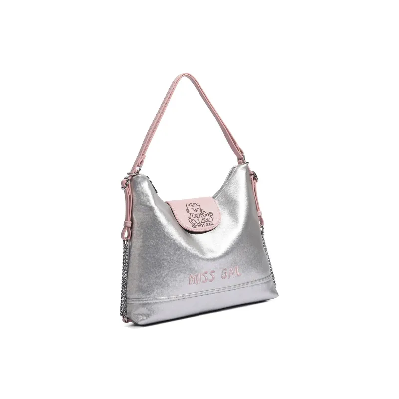 MISS GAIL Synthetic Leather One Shoulder Backpack Handbag Women's Cross Grain White Silver-4