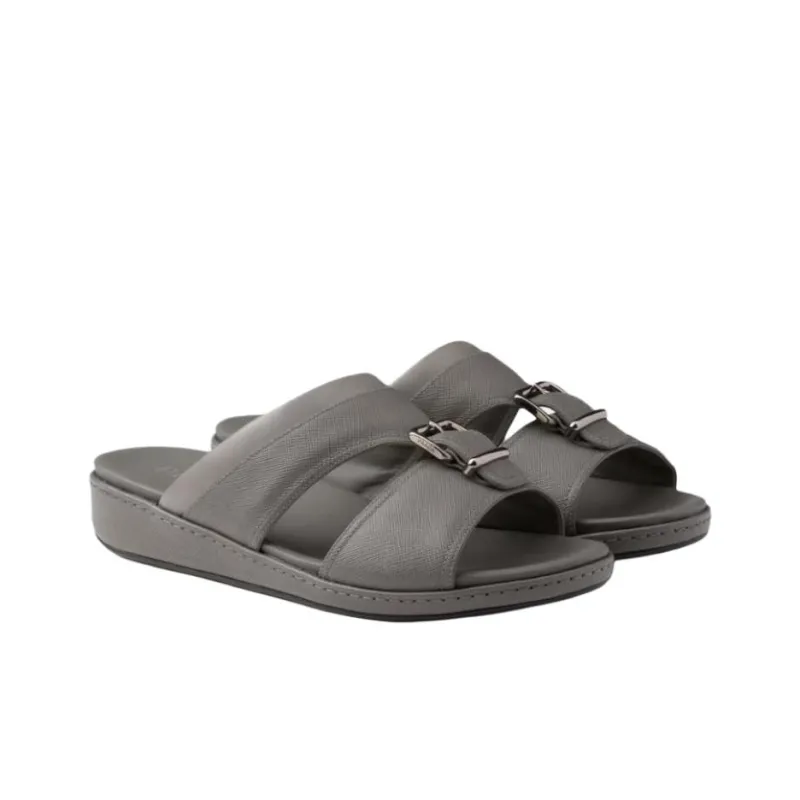 PRADA Saffiano Slide Slippers 3cm Men's Gray-2