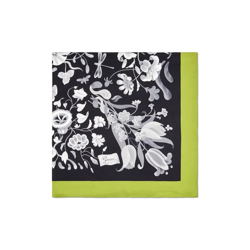 GUCCI Silk Scarves Women's Green/Black-1