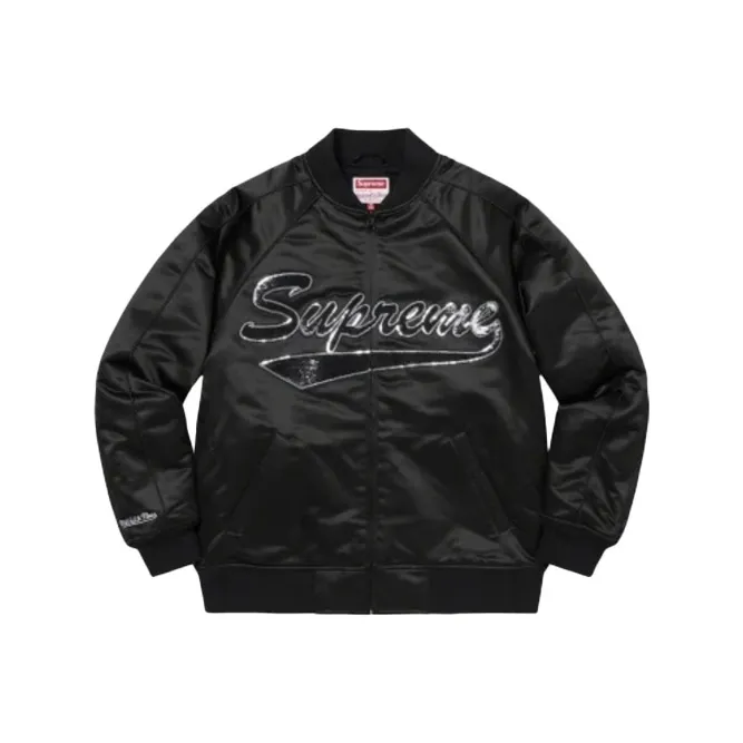 Supreme Mitchell & Ness Sequin Logo Varsity Jacket-0