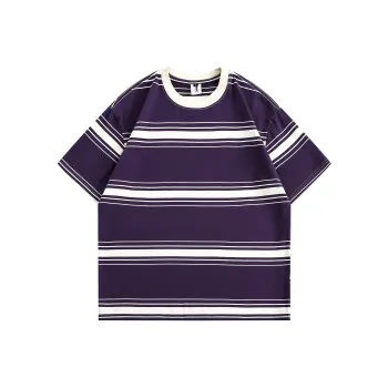 【dme】 T Shirt Unisex White Purple Stripes