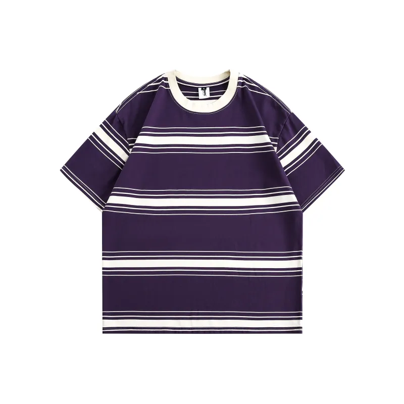 【dme】 T Shirt Unisex White Purple Stripes-0