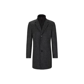 HUGO BOSS Slim Fit Patterned Coat With Zip Up Inner Coat Men's Gray