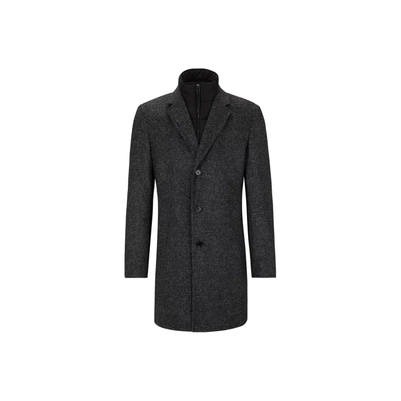 HUGO BOSS Slim Fit Patterned Coat With Zip Up Inner Coat Men's Gray-0