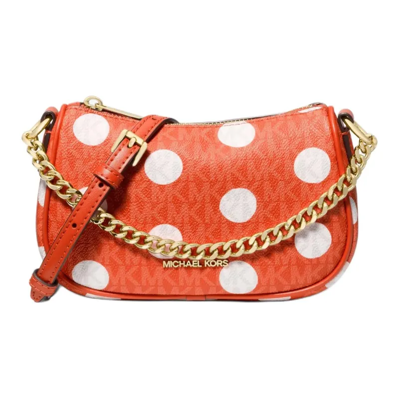MICHAEL KORS Carmela Artificial Leather Portable Crossbody Bag, Shoulder Bag Small Size Women's Orange Red & White-0