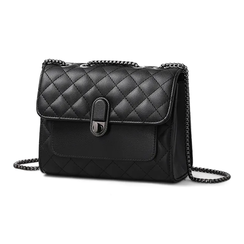 COMELY Cow Leather With Synthetic Leather Chain Bag, Shoulder Bag, Crossbody Bag Regular Women's Black-4