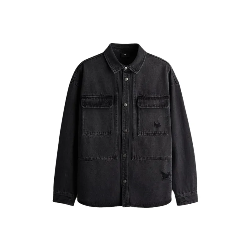 H&M Denim Jackets Men Black-0