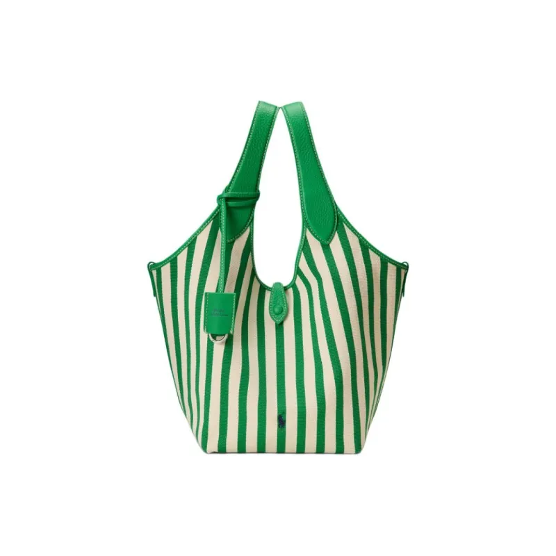 Polo Ralph Lauren Fabric Tote Bag, Shopping Bag, Shoulder Bag, Handbag Women's Green & White-0