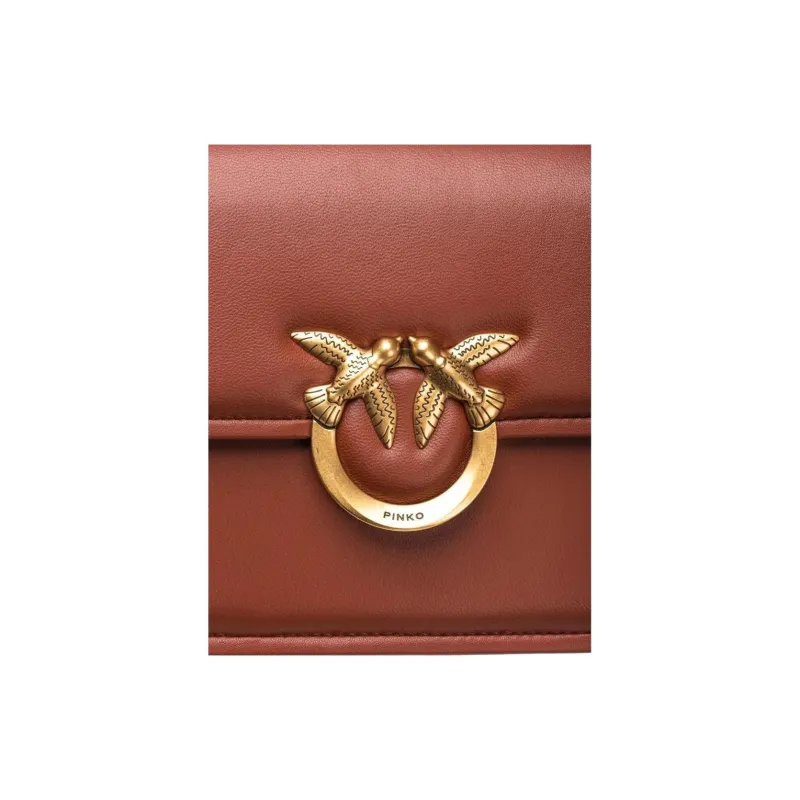 PINKO Love Birds Series Calfskin Crossbody Bag, Shoulder Bag Unisex Umber-3