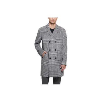 GUESS Leo Glenn Wool-Blend Double-Breasted Coat Coats Men's Black White