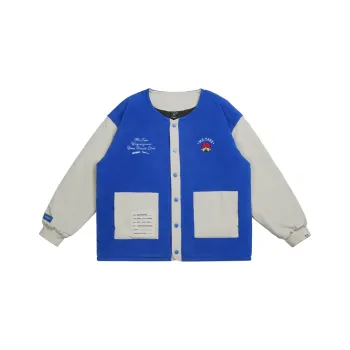 WAYNEXZAVIER Cartoon Letter Collarless Loose Fit Puffer Jacket Men's Blue