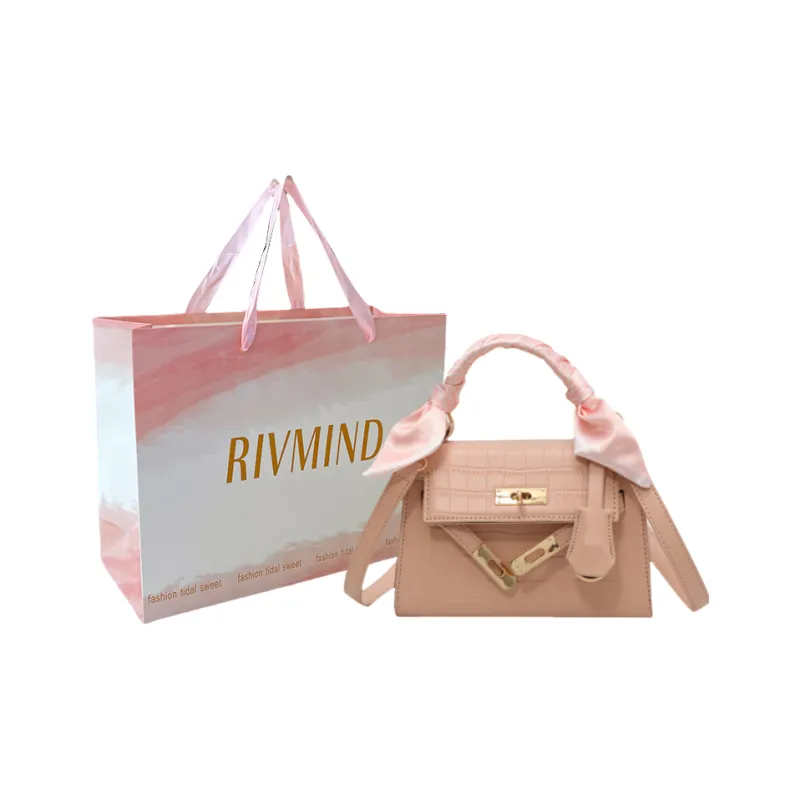 RIVMIND PU Handbag Women's White/Black/Pink-8