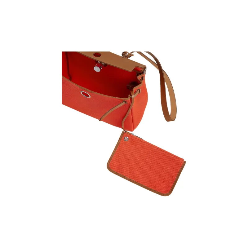 HERMES Herbag Zip Canvas With Hunter Cow Leather One Shoulder Handbag Women's Open Country Orange & Light Yellow Umber-3