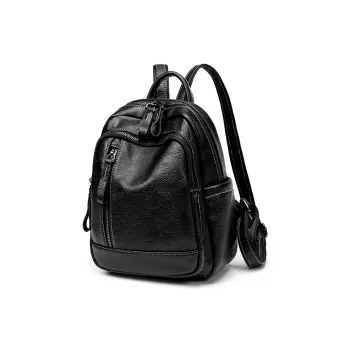 VANDEE Microfiber With Cow Leather Backpack Small Size Women's Black