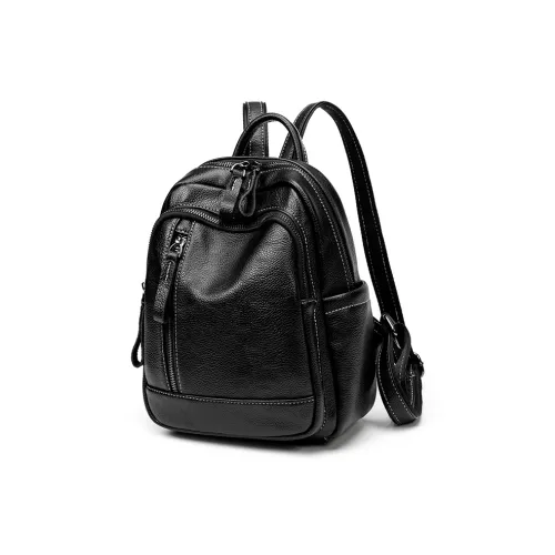 VANDEE Microfiber With Cow Leather Backpack Small Size Women's Black