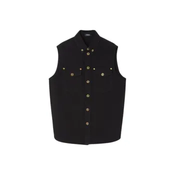 VERSACE Button-Up Sleeveless Denim Shirt