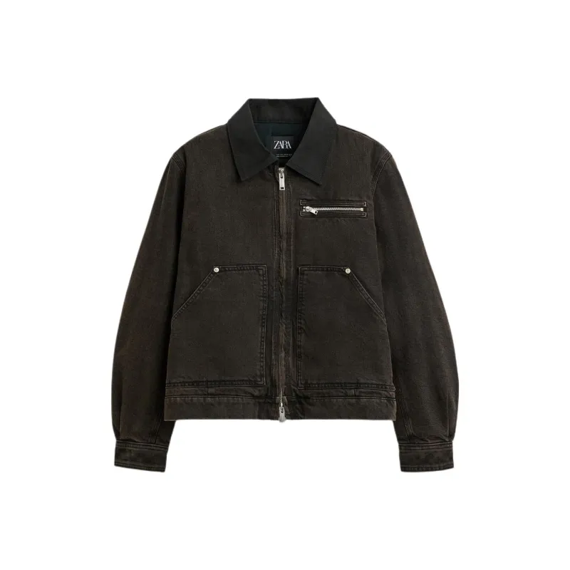 ZARA Denim Jacket Men's Dark Brown-0