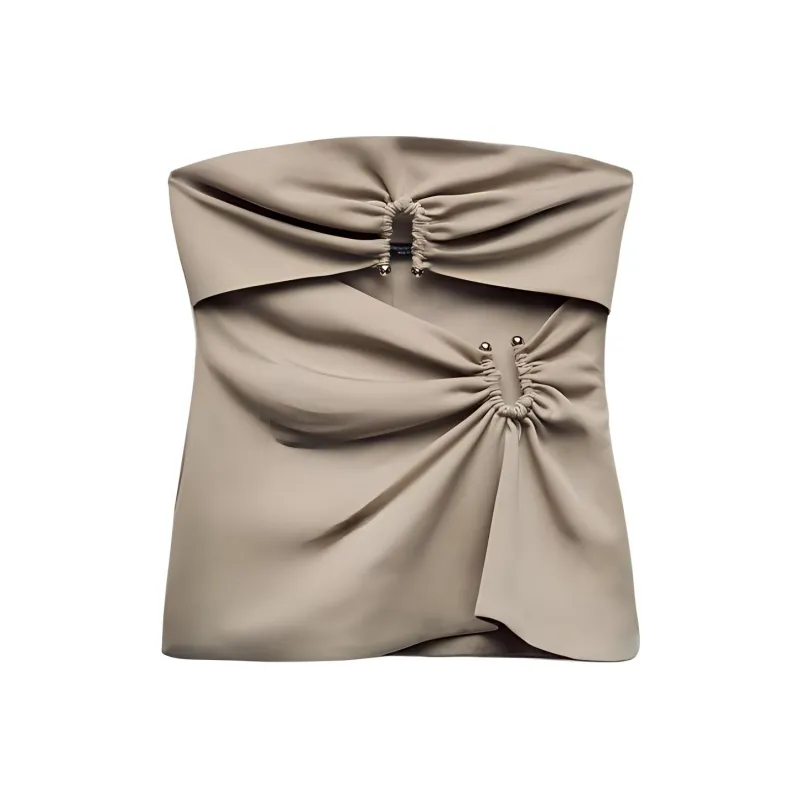 ZARA Strapless Top Women's Olive Green-1