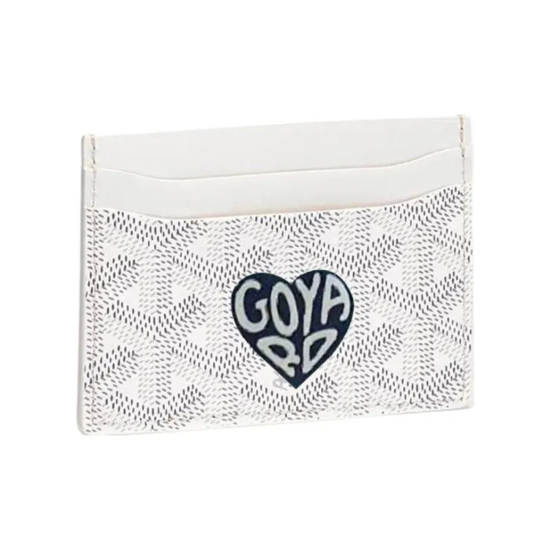 GOYARD Saint-Sulpice Canvas With Leather Dog's Teeth Card Clip Card Holder Unisex White Spells Dark Blue Small Hearts-0