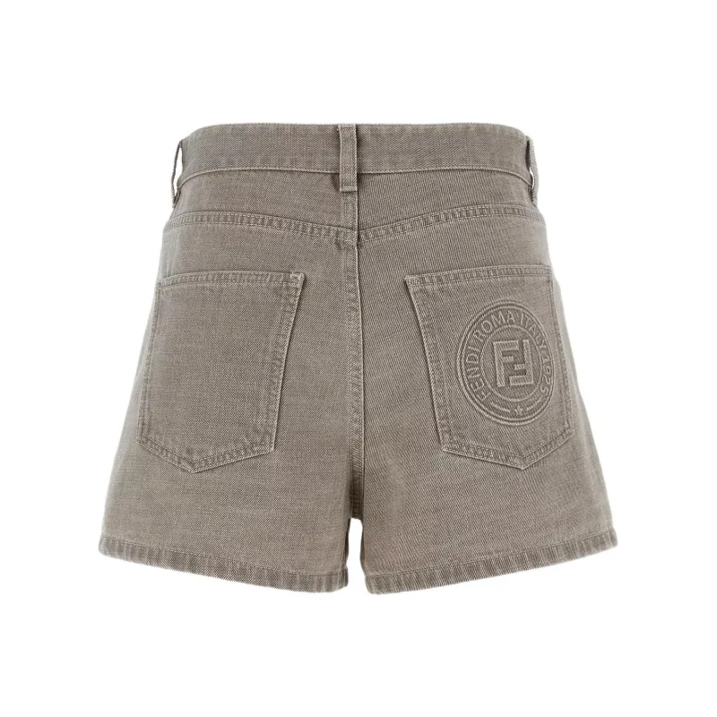 FENDI Stamp 1925 Logo embroidered Denim Shorts-1
