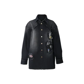 Valeria Obbaco Denim Jacket Unisex Black Gray Color