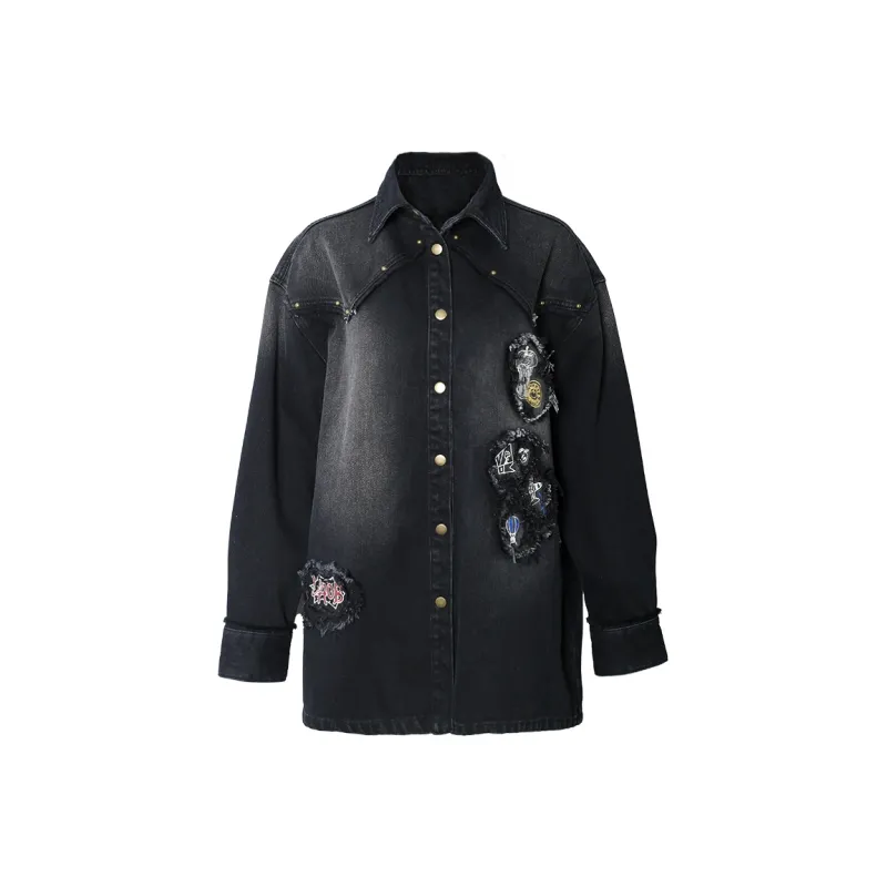 Valeria Obbaco Denim Jacket Unisex Black Gray Color-0