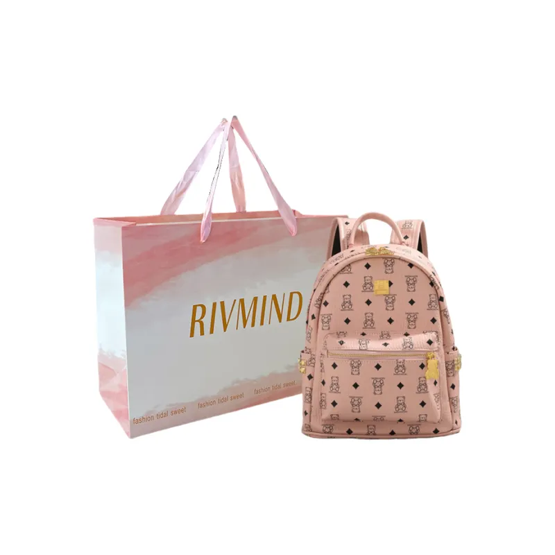RIVMIND Synthetic Leather Backpack Tubas Women's Ecru/Brown/Black-10