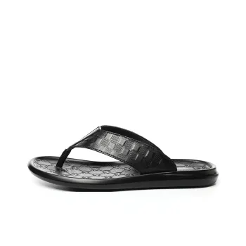 Qiandongmeili Rubber Sole Stitching Slip Resistant Quick Dry Flip Flops Men's Black