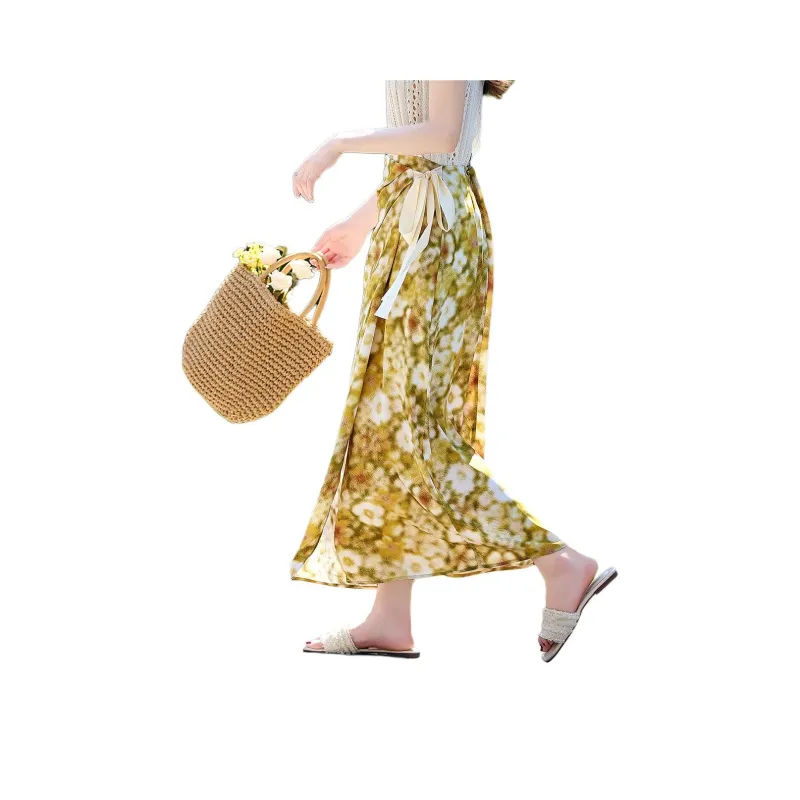 Still Quiet Casual Long Skirt Women's Yellow/Multicolor-2
