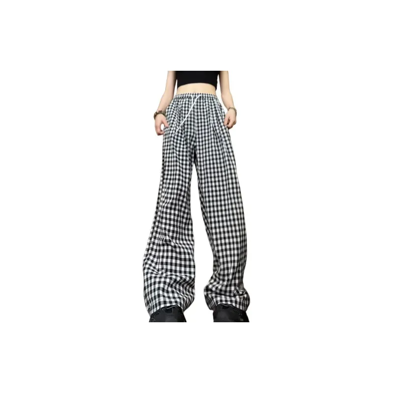 JIMI&JONS Casual Pants Unisex Black White Plaid-1
