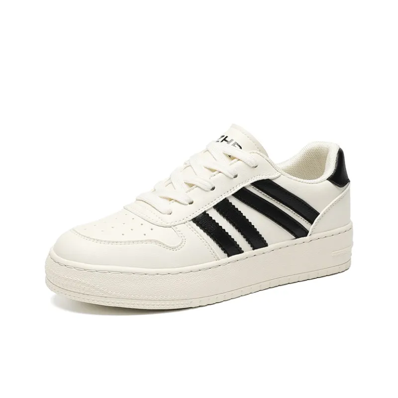 ZHR White Tone Formula Anti Slip And Wear Resistant Height Increasing Low Top Skateboard Shoes Women's Beige Black-1