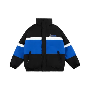 LOMBT Letter Geometric Pattern Stand Collar Loose Fit Thickened Puffer Jacket Unisex