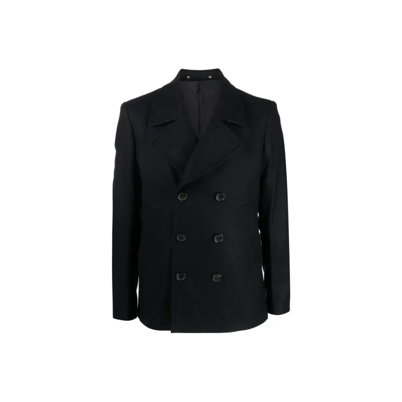 Paul Smith Wool-Cashmere Pea Coat Coats Men's Dark Marine Blue-0