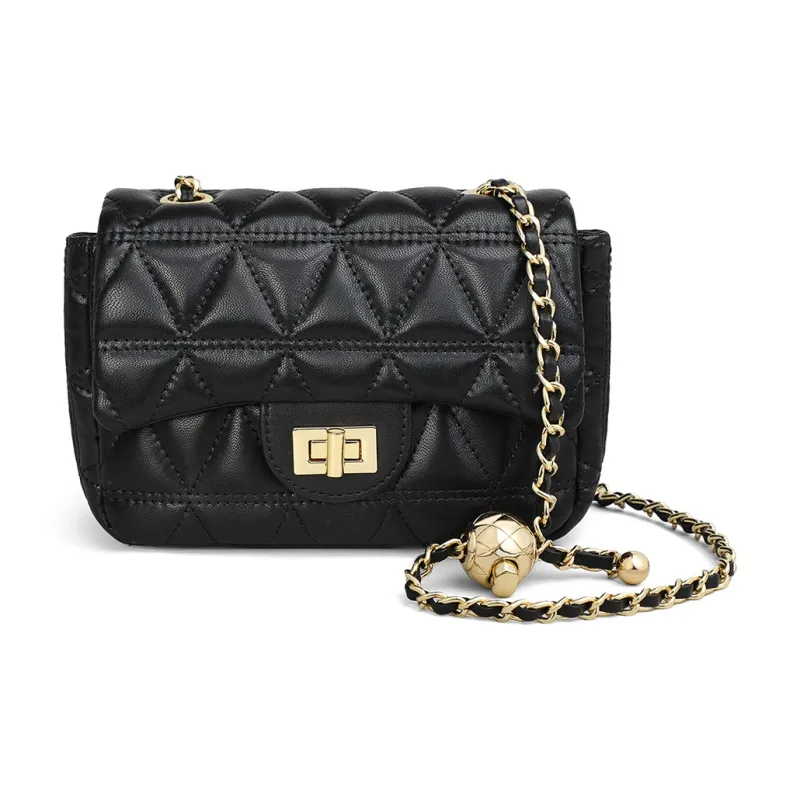 PT'SON Cow Leather Crossbody Bag, Small Square Bag Regular Women's Black-4