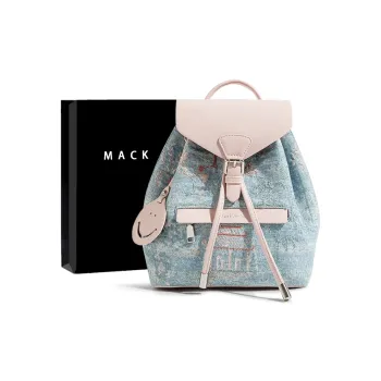 MACKJANICE Polyurethane Backpack Women's Blue And White Embroidery Powder
