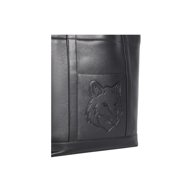 Maison Kitsune Soft Leather Tote Bag, Shopping Bag, Handbag, Shoulder Bag Medium Size Women's Black-3