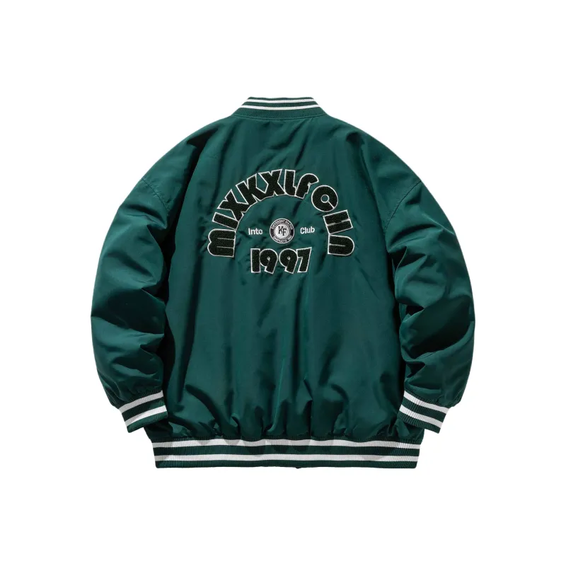 KXLFCHN Letter Baseball Collar Loose Fit Puffer Jacket Unisex-5