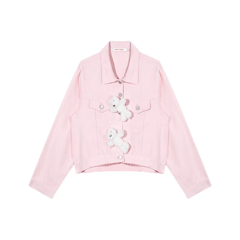 NOISY TEDDY Denim Jacket Unisex Light Pink-0