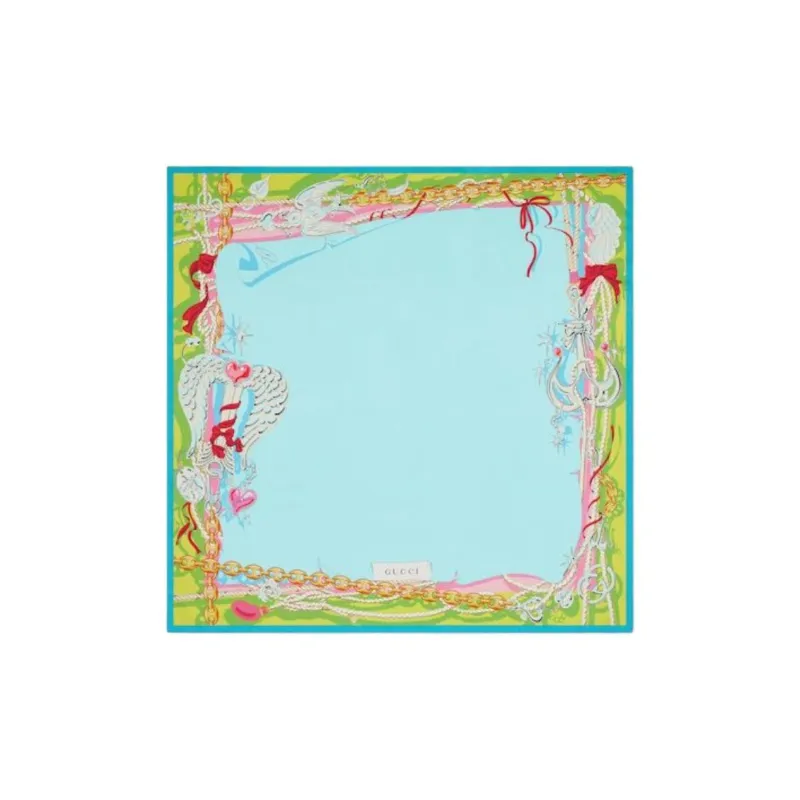 GUCCI Mulberry Silk Scarves Women's Blue-0