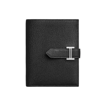 HERMES Bearn Chevre Mysore Goatskin Wallet Women's 89 Noir Black