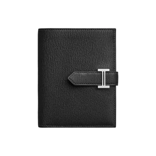 HERMES Bearn Chevre Mysore Goatskin Wallet Women's 89 Noir Black