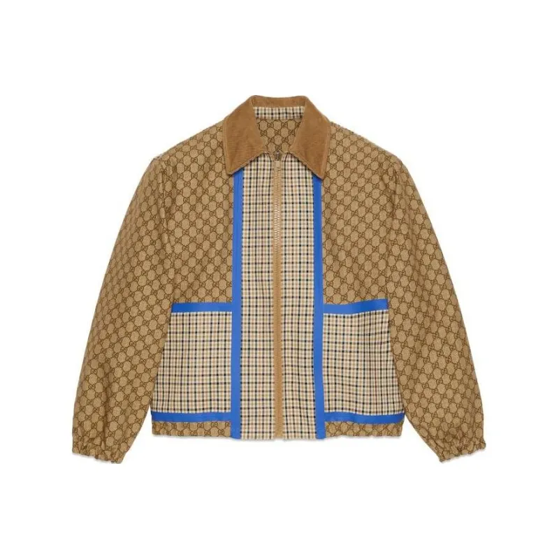 GUCCI Reversible Checked Cotton Jacket Jackets & Coats Men's Brown-0