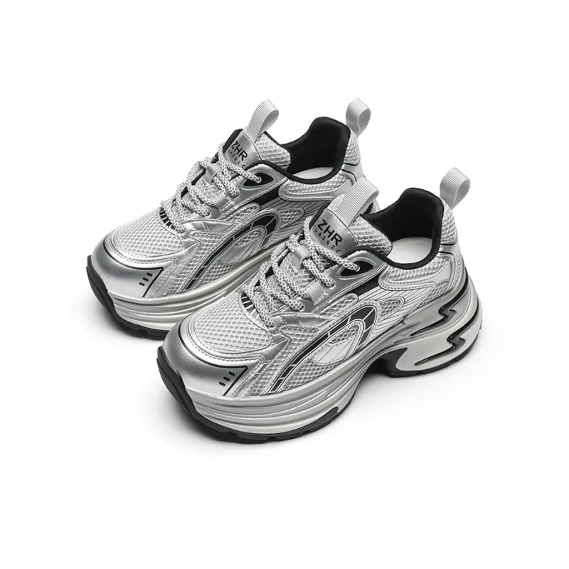 ZHR Lightning Wear resistant And Lightweight Low Top Chunky Sneakers Women's Silver Gray-2