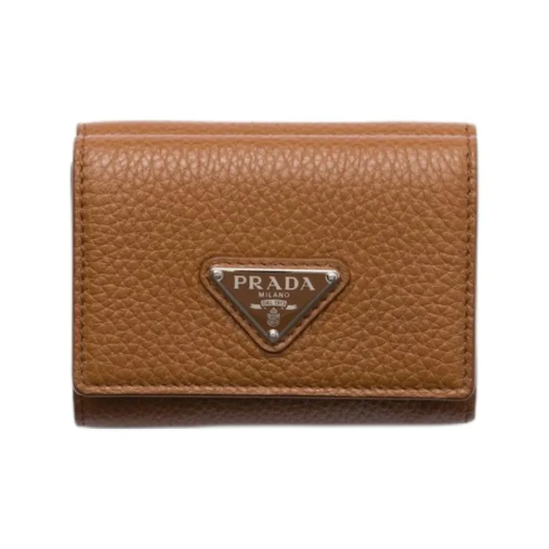 PRADA Vitello Dino Cow Leather Wallet Women's Brown-0