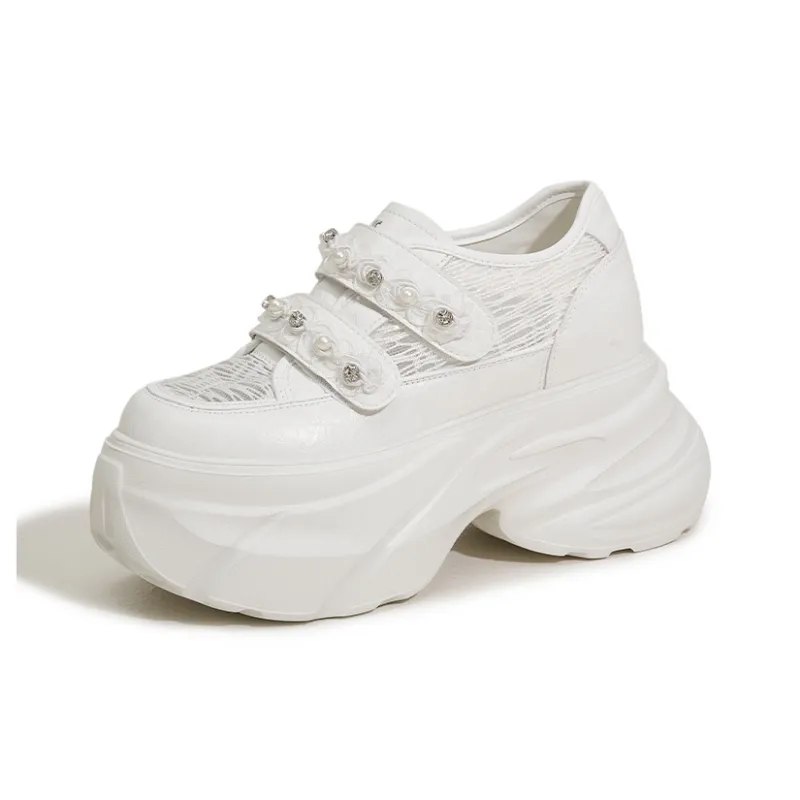 Milan Love Song White Sneakers Height Increasing Lightweight Breathable Low Top Casual Shoes Women's Solid Color-7