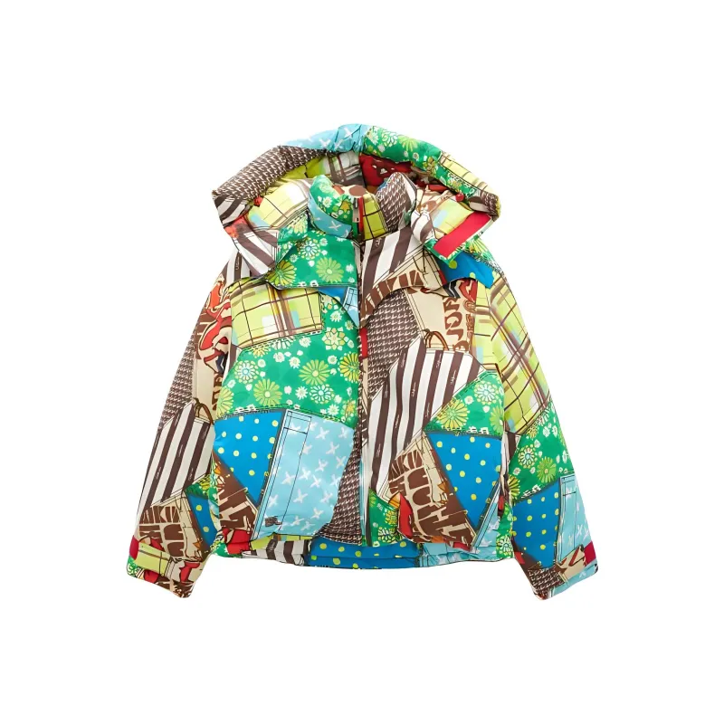 ERL Patchwork Pattern Padded Zipped Jacket-0