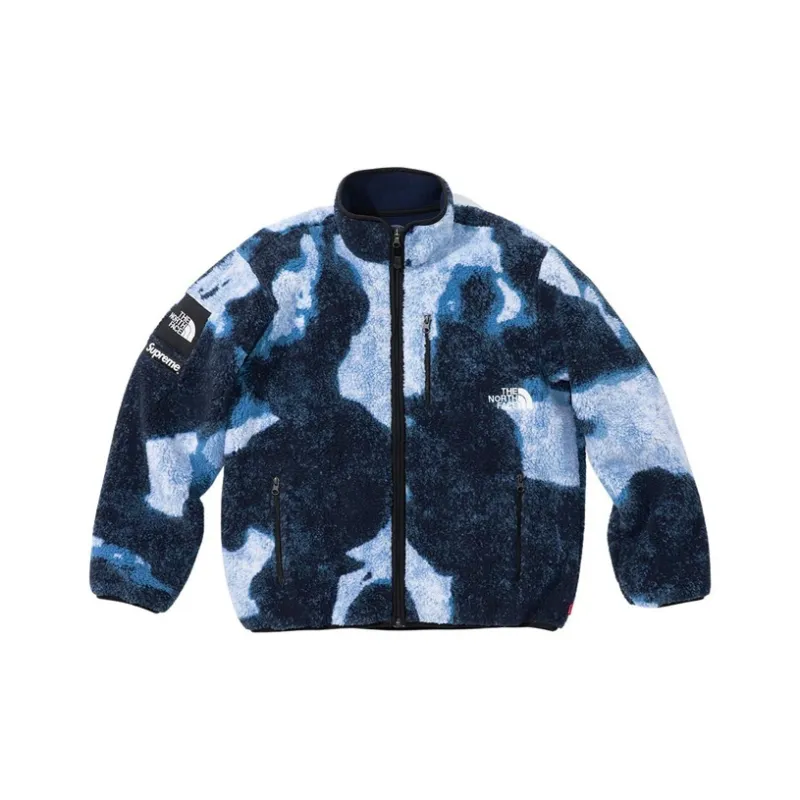 Supreme The North Face Bleached Denim Print Fleece Jacket-3