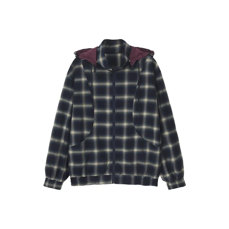 YOSHIYOYI Jackets & Coats Unisex Blue Gray Plaid-0