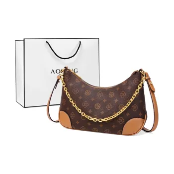 AOKANG Pvc Shoulder Bag, Crossbody Bag, Chain Handbag, Croissant Bag Regular Women's Coffee/Ecru