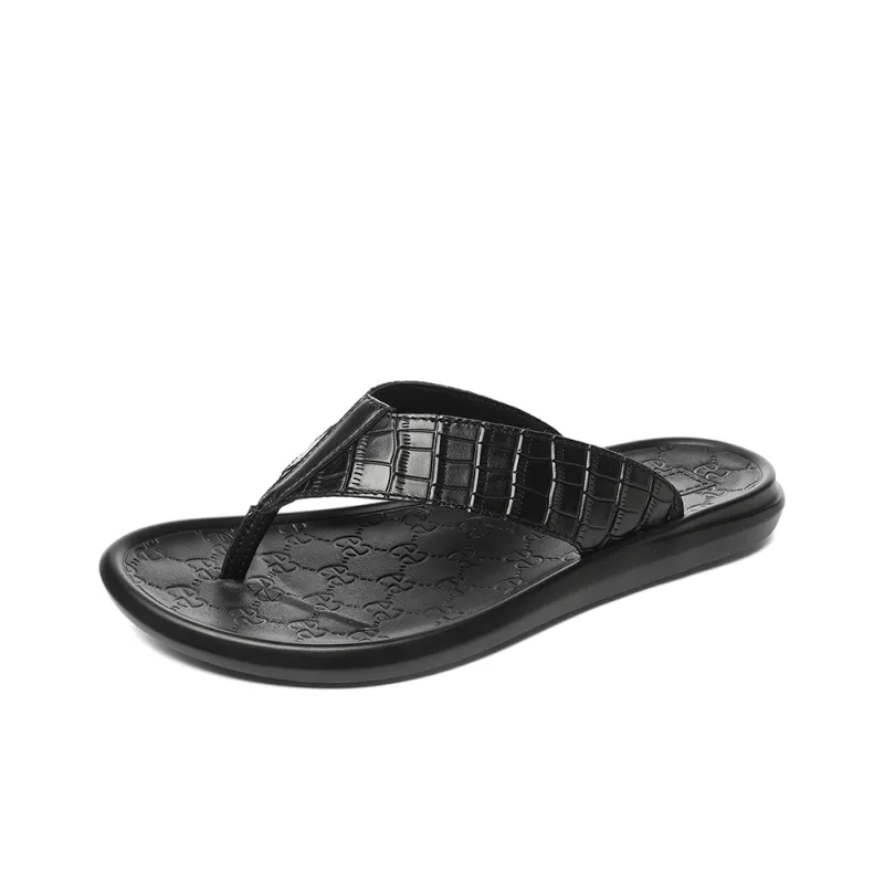 Qiandongmeili Rubber Sole Flip Flops Men's Black-1
